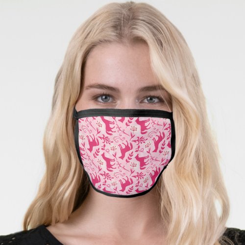 Pink Floral Horse Pattern Face Mask