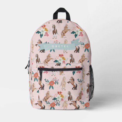Pink Floral HorsePony Pattern Girl Printed Backpack