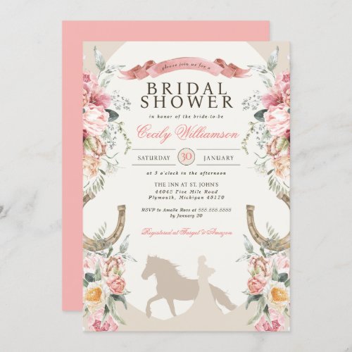 Pink Floral Horse Ranch Western Bridal Shower Invitation