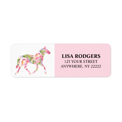 Pink Floral Horse Return Address Labels Stickers