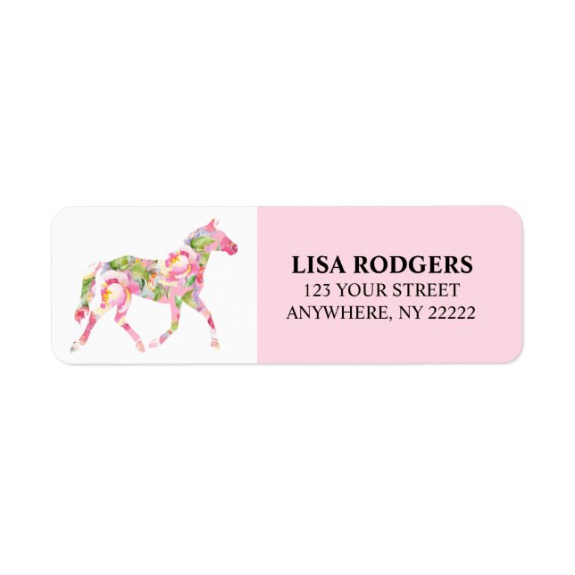 Pink Floral Horse Return Address Labels Stickers (Front)