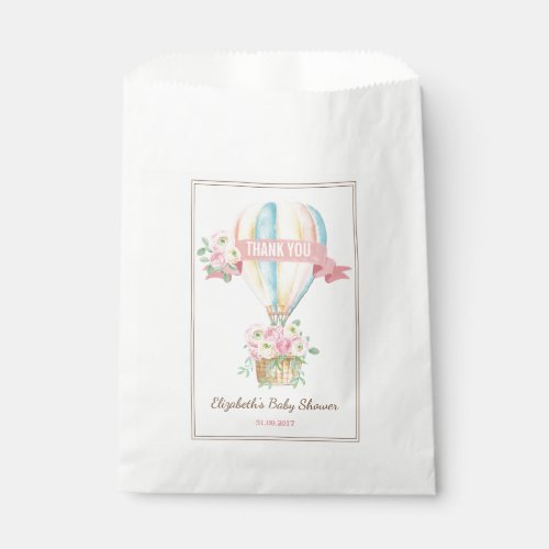 Pink Floral Hot Air Balloon Adventure Baby Shower Favor Bag