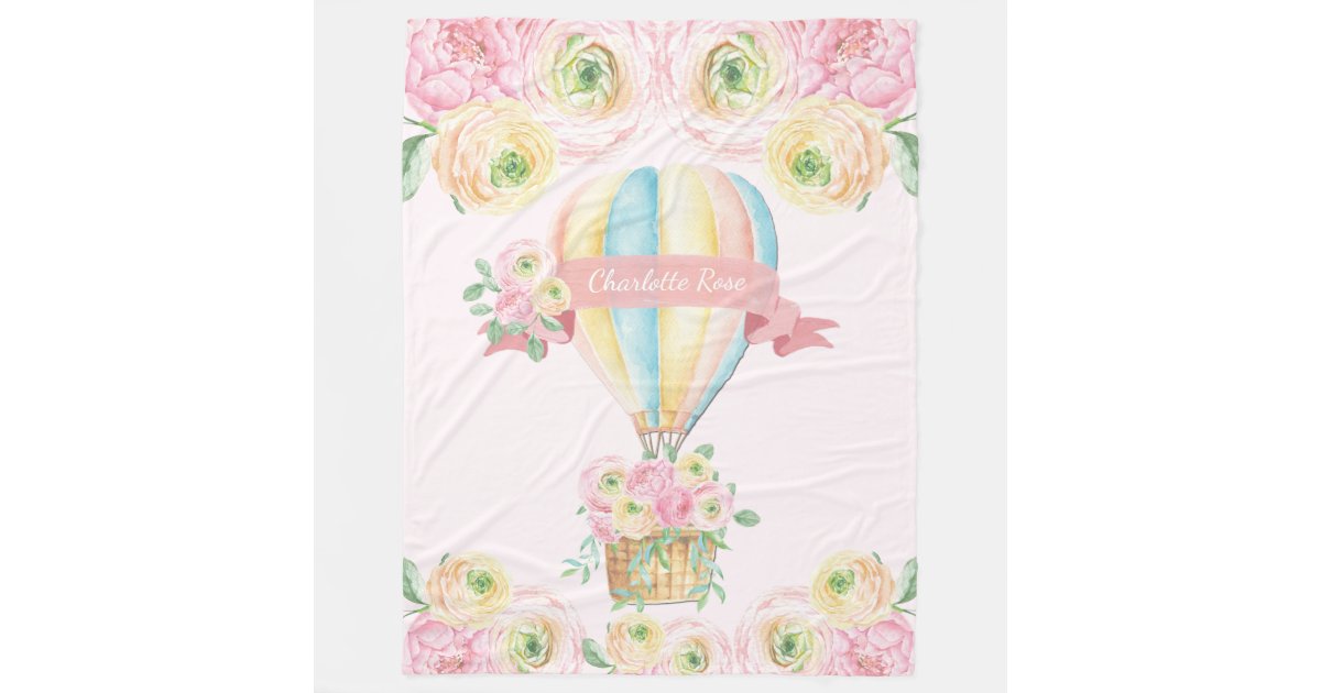 Pink Floral Hot Air Balloon Baby Girl Nursery Fleece Blanket | Zazzle