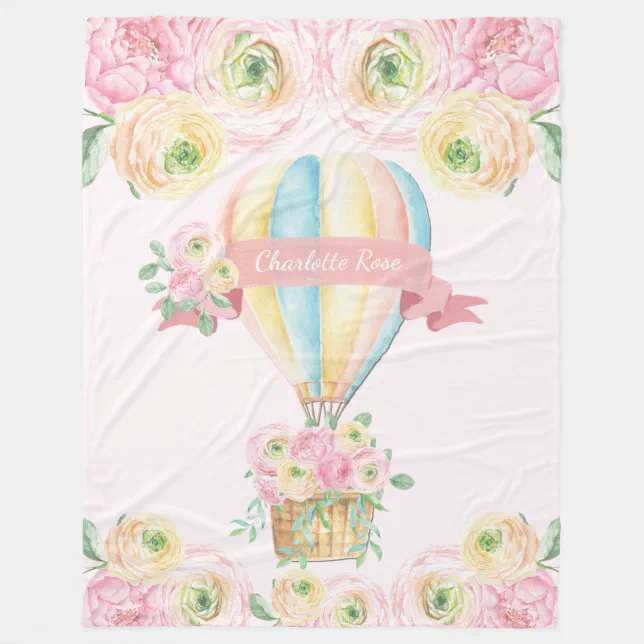 Pink Floral Hot Air Balloon Baby Girl Nursery Fleece Blanket | Zazzle