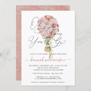 Pink Floral Hot Air Balloon Baby Shower Invitation