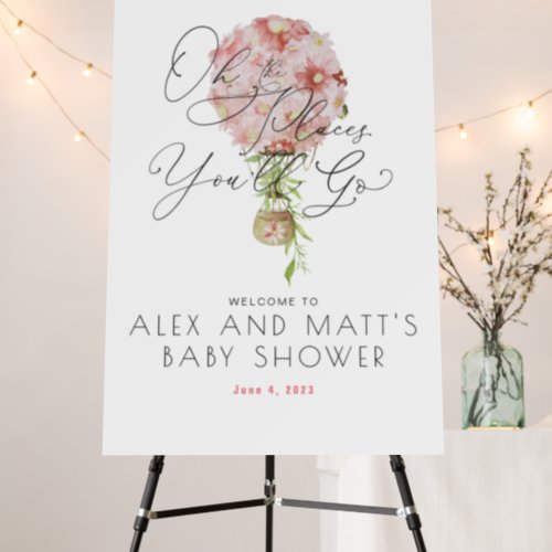 Pink Floral Hot Air Balloon Baby Shower Welcome Foam Board