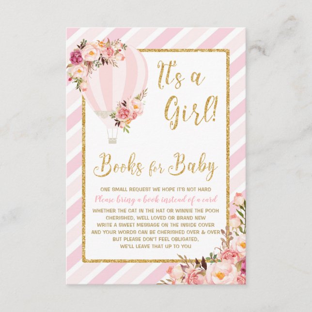 Pink Floral Hot Air Balloon Bring a Book Card (Front)