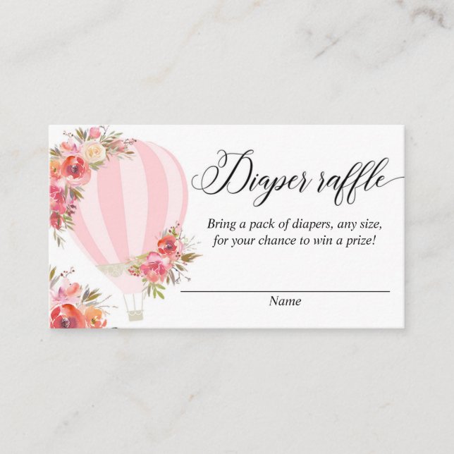 Pink floral hot air balloon diaper raffle cards (Front)