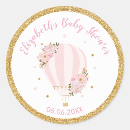 Pink Floral Hot Air Balloon Thank You Favor Classic Round Sticker