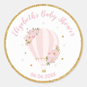 Pink Floral Hot Air Balloon Thank You Favor Classic Round Sticker