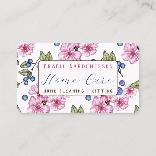 Pink Floral House Sitter  Business Card