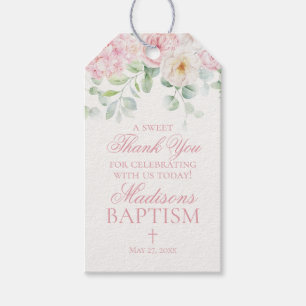 Pink Floral Hydrangea Botanical Baptism Favors Gift Tags
