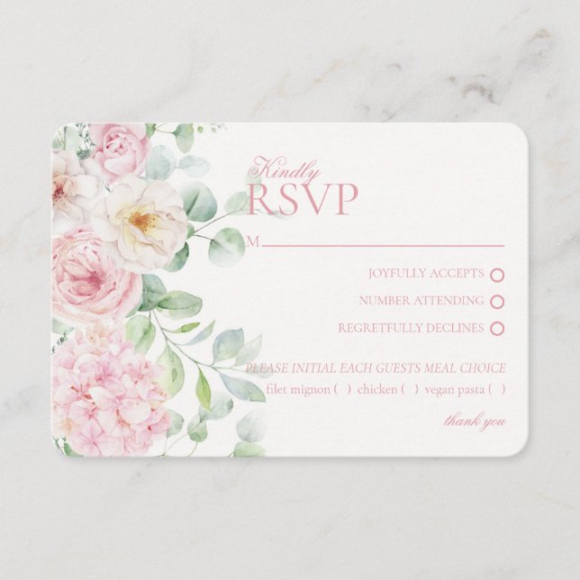 Pink Floral Hydrangea Botanical Wedding RSVP Enclosure Card (Front)