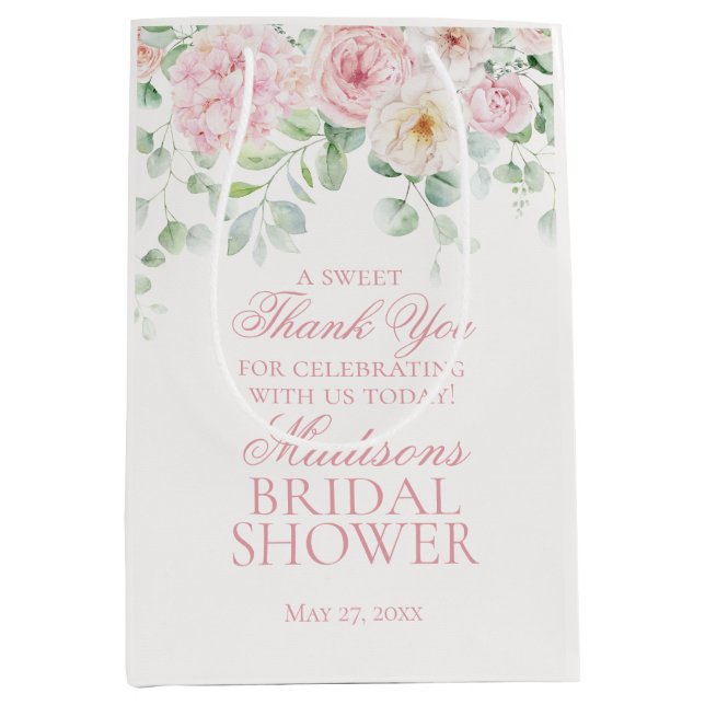 Pink Floral Hydrangea Bridal Shower Favor Medium Gift Bag (Front)