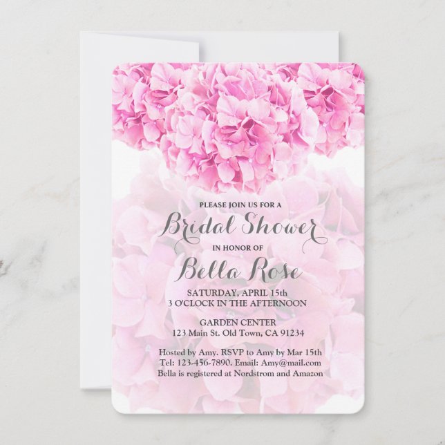 Pink Floral Hydrangea Bridal Shower invitations (Front)