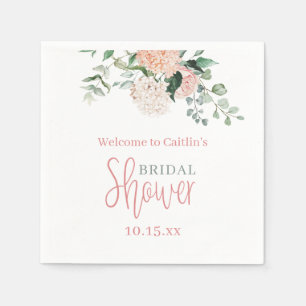 Pink Floral Hydrangea Eucalyptus Bridal Shower Napkins