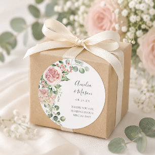 Pink Floral Hydrangea Peony Eucalyptus Wedding Classic Round Sticker