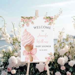 Pink Floral Ice Cream Baby Girl Shower Welcome Foam Board
