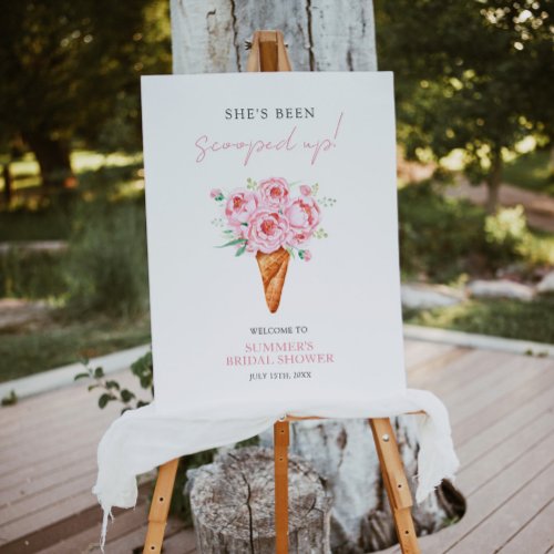 Pink Floral Ice Cream Bridal Shower Welcome Sign