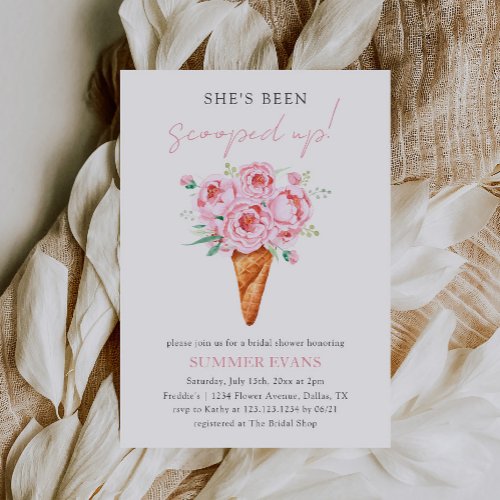 Pink Floral Ice Cream Scooped Up Bridal Shower Invitation