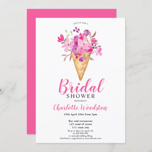 Pink Floral ice cream watercolor bridal shower Invitation