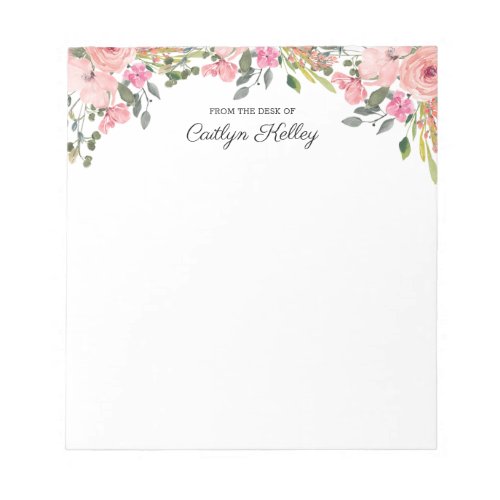 Pink Floral II From the Desk of Personalized Notepad