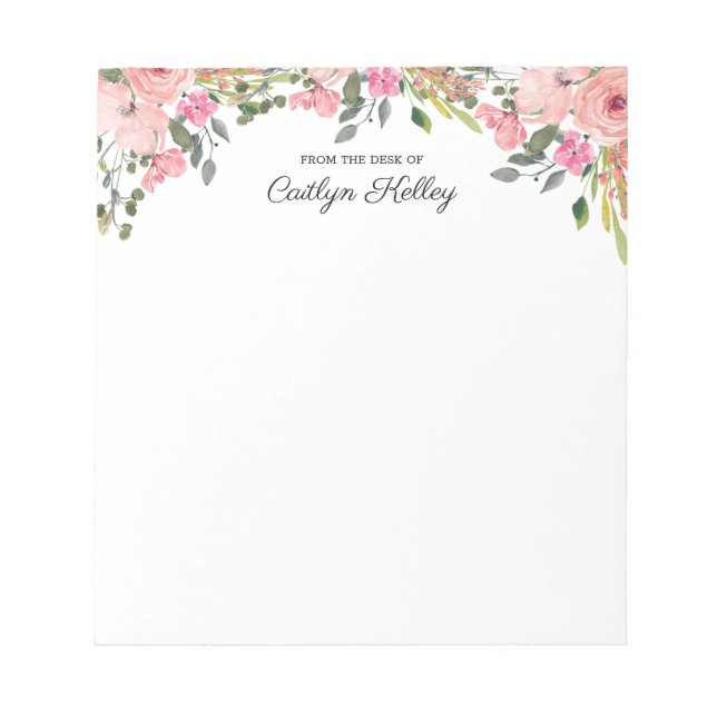 Pink Floral II From the Desk of, Personalized Notepad (Front)