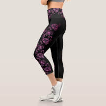 Pink Floral Illustration High Waisted Capris