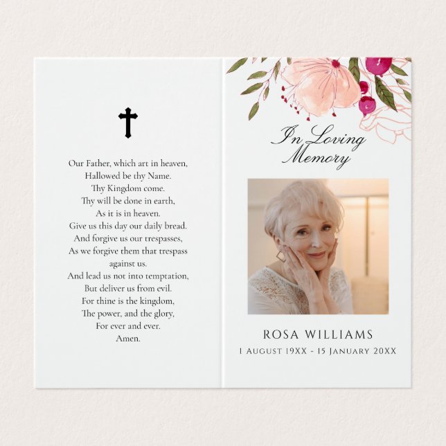 Pink Floral In Loving Memory Funeral Prayer Card (Outside Unfolded)