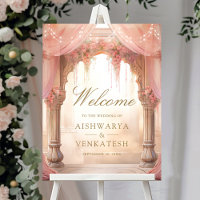 Pink Floral Indian Mandap Wedding Welcome Sign
