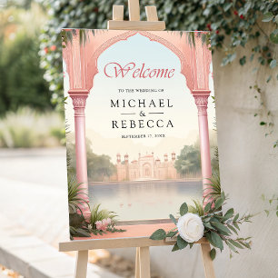 Pink Floral Indian Palace Wedding Welcome Sign