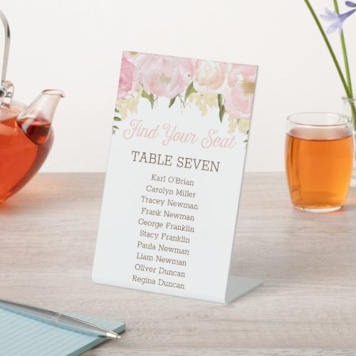 Pink Floral Individual Seating Chart Table Numbers Pedestal Sign