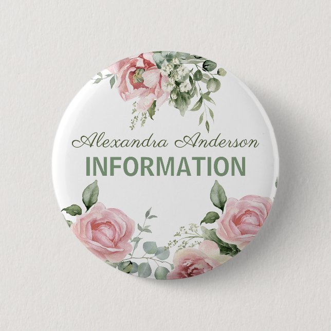Pink Floral Information  Button (Front)