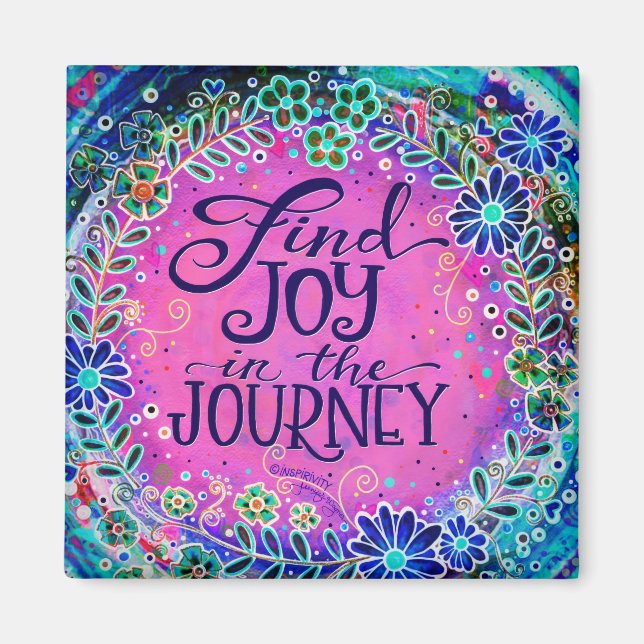 Pink Floral Inspirational Joy in the Journey Fun Magnet (Front)
