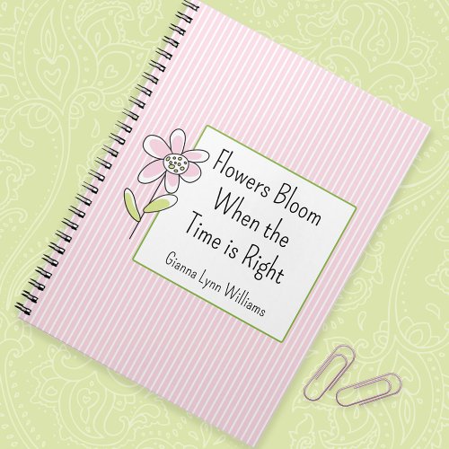 Pink Floral Inspirational Quote Monogrammed Notebook