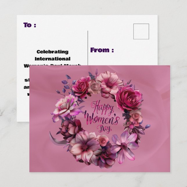Pink Floral International Womens Day 2025 Postcard (Front/Back)