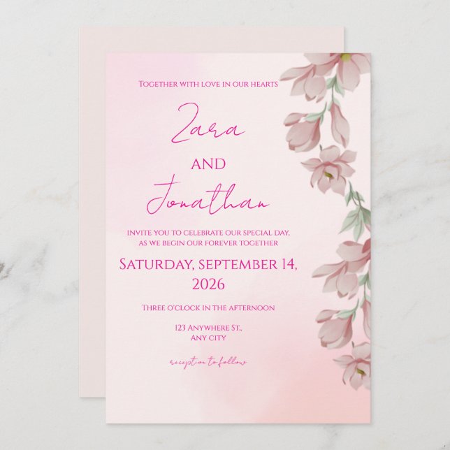Pink floral invitation (Front/Back)