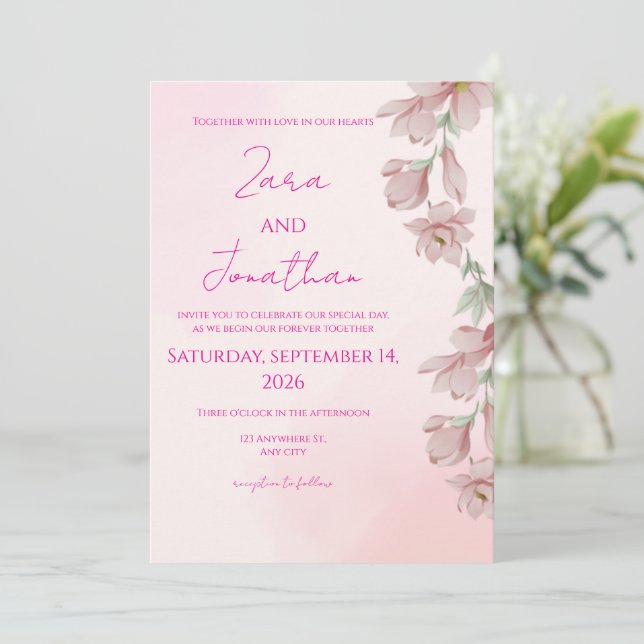 Pink floral invitation (Standing Front)