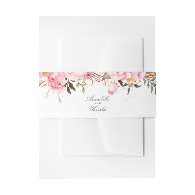 Pink Floral Invitation Belly Band (Front Example)
