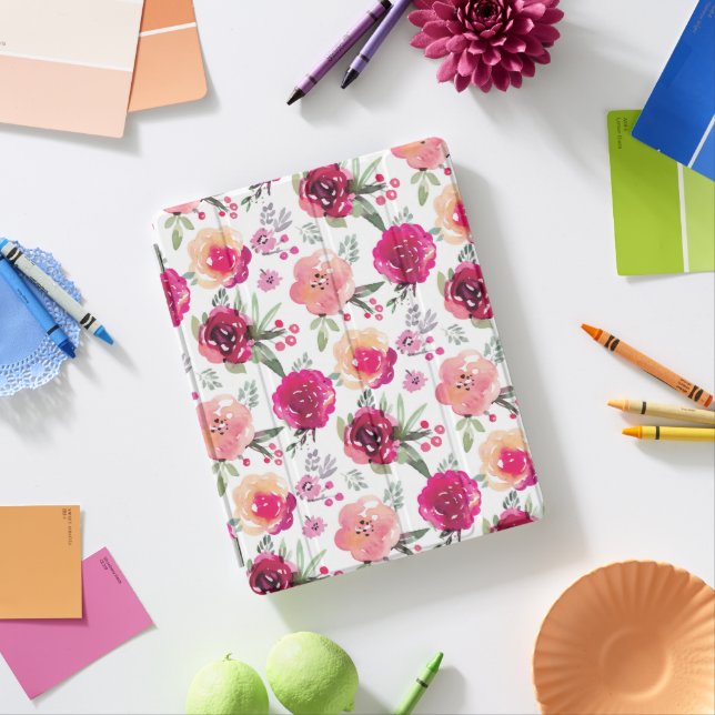 Pink Floral iPad Smart Case Cover (In Situ)