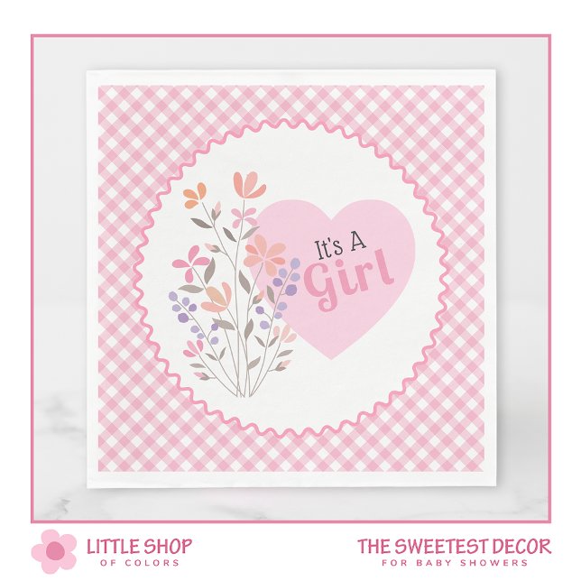 Pink Floral It’s a Girl Baby Shower Napkins (Creator Uploaded)