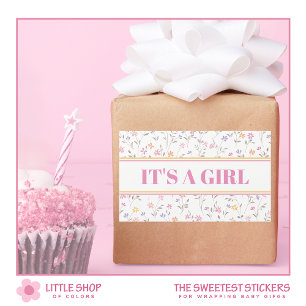 Pink Floral It’s a Girl Baby Shower Rectangular Sticker
