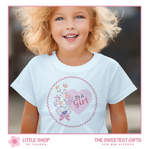Pink Floral It's a Girl and I’m the Big Sister T-Shirt