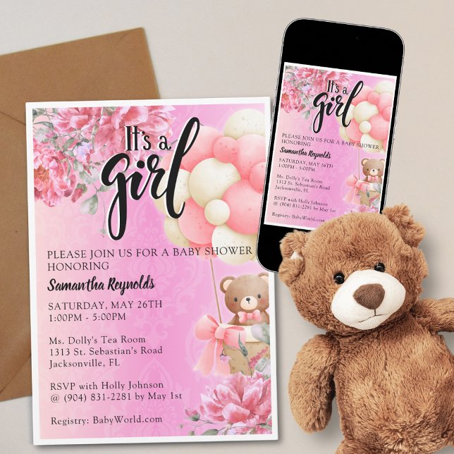 Pink Floral It's a Girl Baby Shower Invitation (Creator Uploaded)