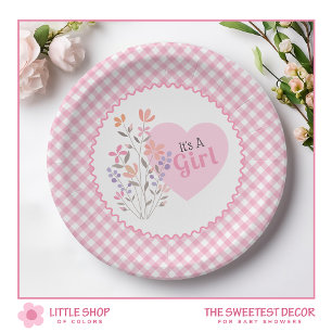 Pink Floral It's a Girl Baby Shower Paper Plates