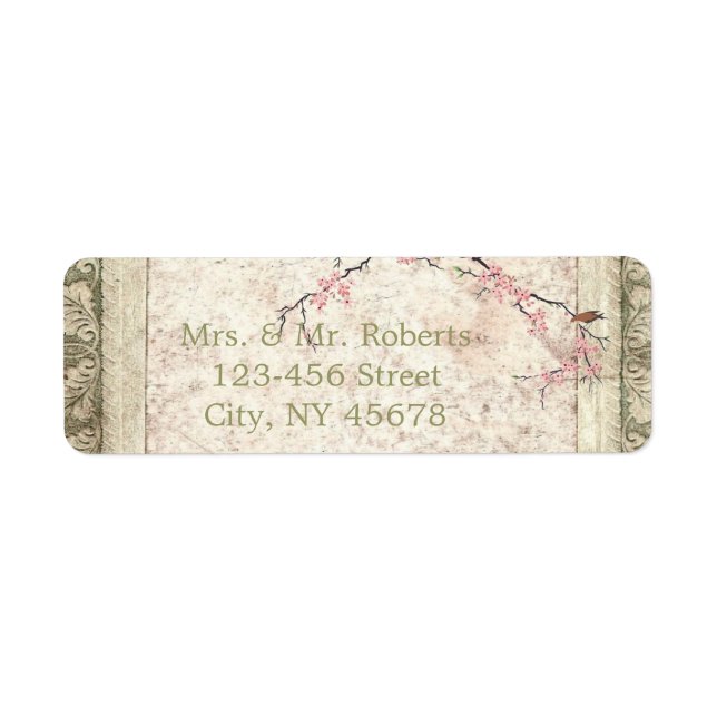pink floral japanese cherry blossom spring wedding label (Front)