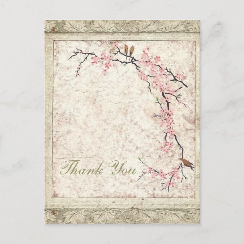 pink floral japanese cherry blossom spring wedding postcard