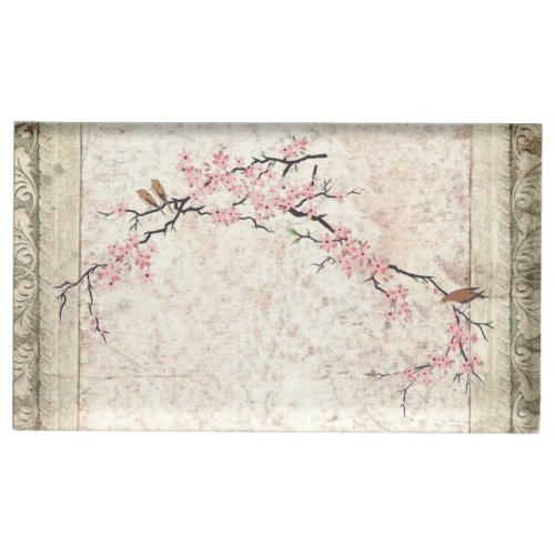 pink floral japanese cherry blossom spring wedding table card holder