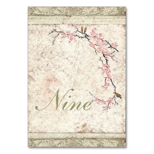 pink floral japanese cherry blossom spring wedding table number