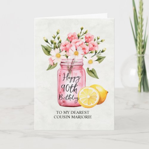 Pink Floral Jar Cousin 90th Birthday Greeting